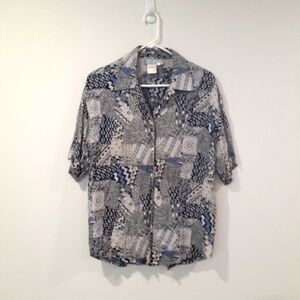 Retro 80's Resort Wear Rayon Button Front Lightweight Geometric Print Shirt